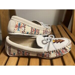 Women’s Cream Aztec Beaded Moccasin Driving Shoe